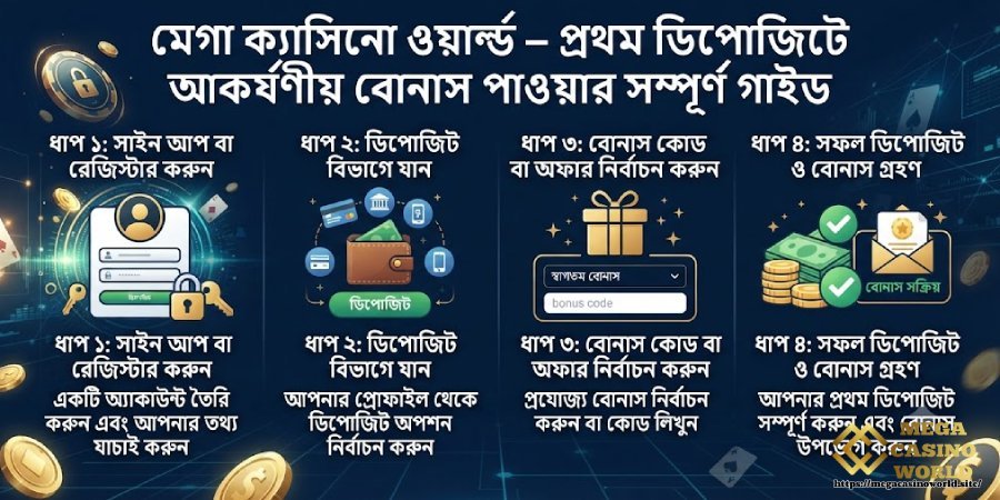Mega Casino World – প্রথম ডিপোজিটে আকর্ষণীয় বোনাস পাওয়ার সম্পূর্ণ গাইড প্রথমবারের বোনাস